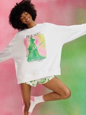 Aerie x Wicked Pink Goes Good With Green Sweatset (shirt & pants) size L